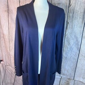 JM Collection Women's Navy Open Front Cardigan